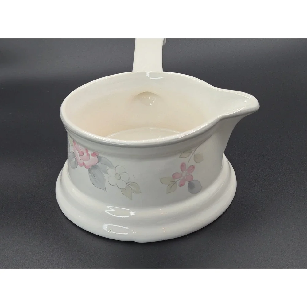 Pfaltzgraff Wyndham Spouted Gravy Boat Sauce Warmer with Handle Floral Cream